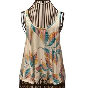 Veronica M leaf feather print buff top